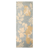 Runner Gray Blue Beige Color Hand Tufted Floral Wool and Faux Silk Transitional Oriental Rug